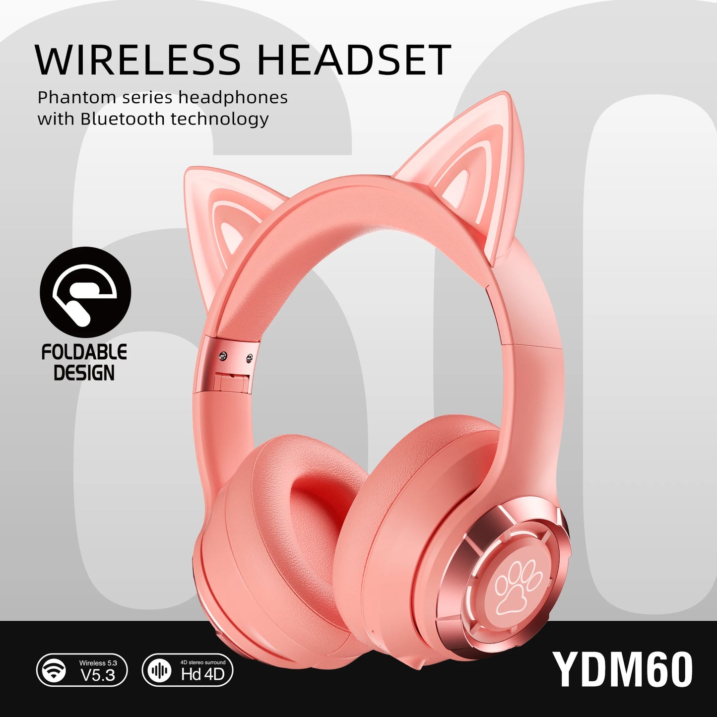 Cat's Ears Headset RGB Face TWS Headset Gradient New Headphone Pink Little Girl Earphone Gift Suitable for Any Phone VS P47 P9