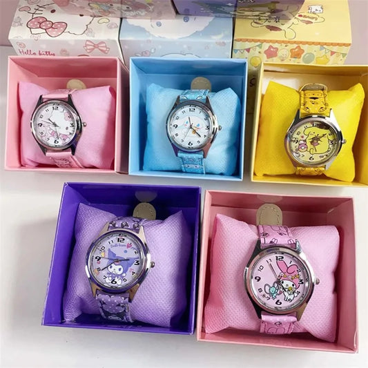 Anime Sanrio PU leather electronic watch kulomi big-eared dog Melody children's watch gift with gift box