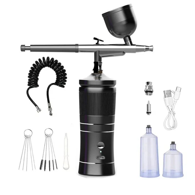 Rechargeable Airbrush Compressor Kit Air Brush Sprayer Gun Water Oxygen Deep Hydrating Machine for Nail Art Tattoo Cake Makeup