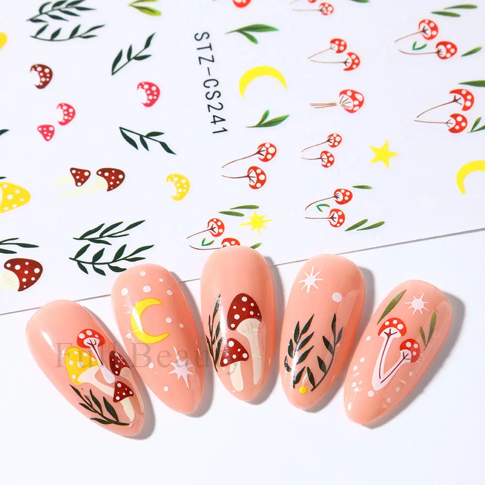 3D Nail Stickers Eyes Mushroom Flower Sliders for Nails Designs Rainbow Abstract Nail Art Adhesive Decals  Decoration STZCS240