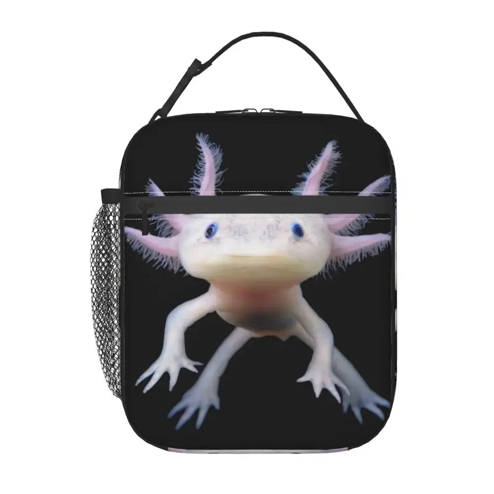 Axolotl In Pocket Insulated Lunch Bags for Women Amphibian Exotic Animal Resuable Thermal Cooler Bento Box Kids School Children