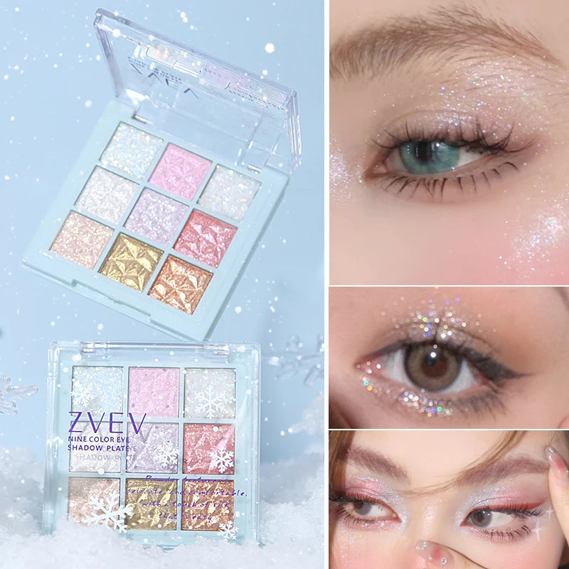 9 Color Eyeshadow Glitter Highlighter Snowflake Sequin Glitter Eye Shadow Palette Waterproof Pearlescent Lying Silkworm Cosmetic