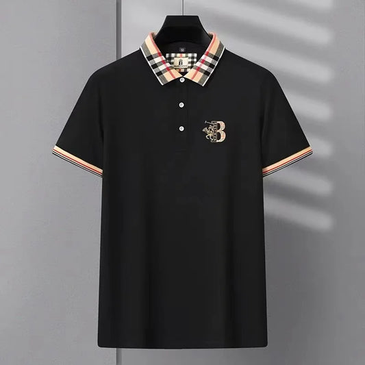 Summer high-end brand short sleeve men's breathable cotton POLO shirt fashionable custom embroidered hot selling silk T-shirt