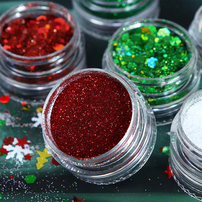 6pcs/set Christmas White Sequins Nail Art Glitter Powder Mermaid Dust Small Flakes Decorations For DIY Nails Glitters