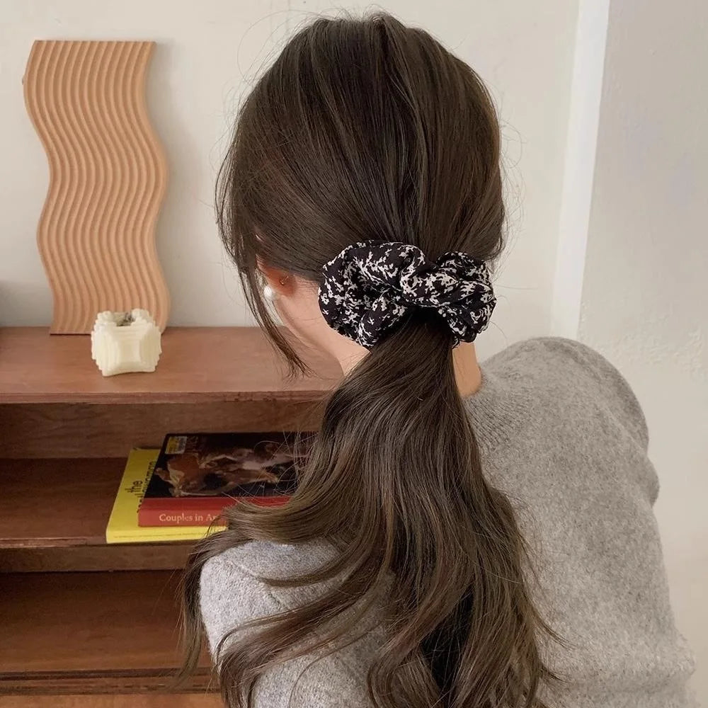 Design Elastic Hair Bands Scarf Women Silk Ponytail Holder Girl Hair Rubber Bundles Hair Tie Black Scrunchies Korean Headdress