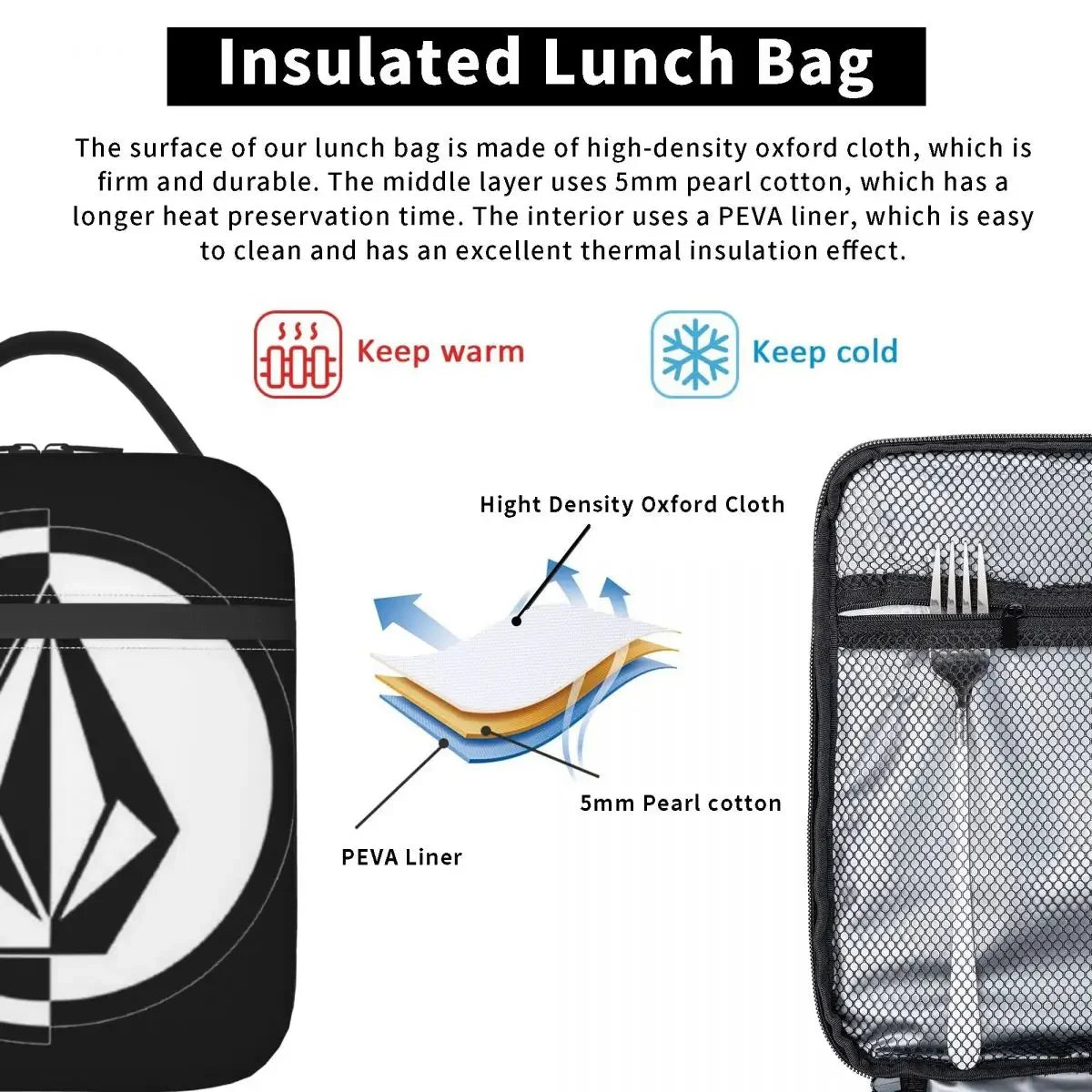 Volcom-Logo Merch Insulated Lunch Bag For School Food Box Portable Cooler Thermal Bento Box