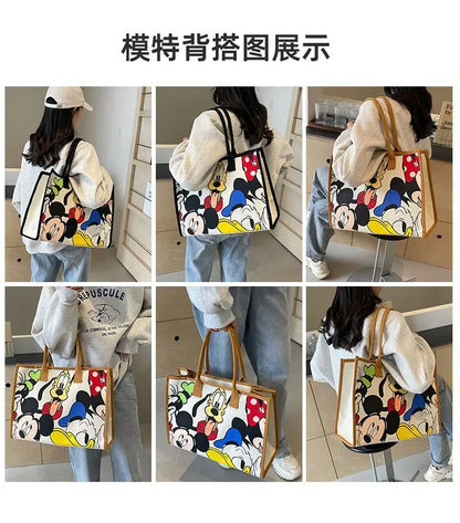 Disney Mickey Cartoon Cute Canvas Shoulder Bag Large Capacity Tote Bag Women's Fashion Mummy Bag Leisure Travel