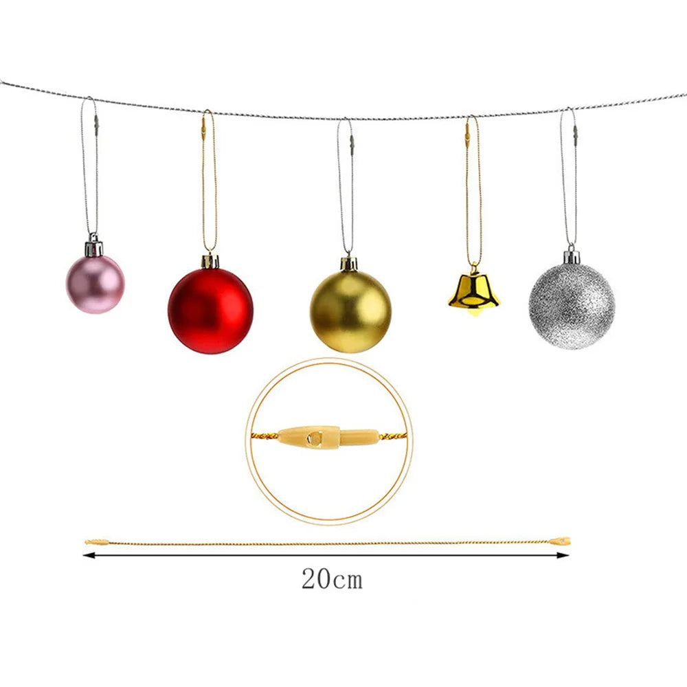 100Pcs Christmas Ornaments Hanger String Ornament Hook Ropes Precut String with Snaps Locking for Xmas Ornament Hanging Decor