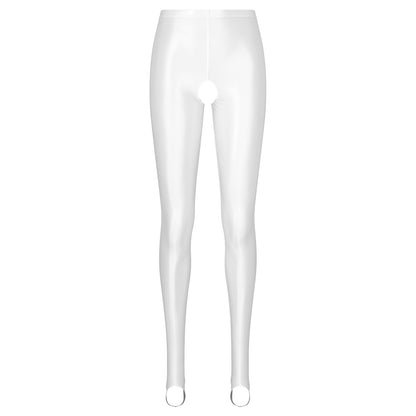 Satin Yoga Leggings Female Sexy Mid Waist Open Crotch Glossy Stockings Pantyhose Sports Yoga Pants Women Tight Seamless Tights