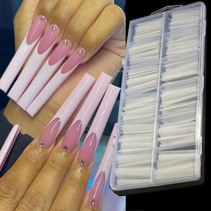 240PC Professional 3XL Extra Long Clear Square Nail Tips 12 Sizes Half Cover Acrylic Nails NO C CURVE Long Square Fake Nail Tips