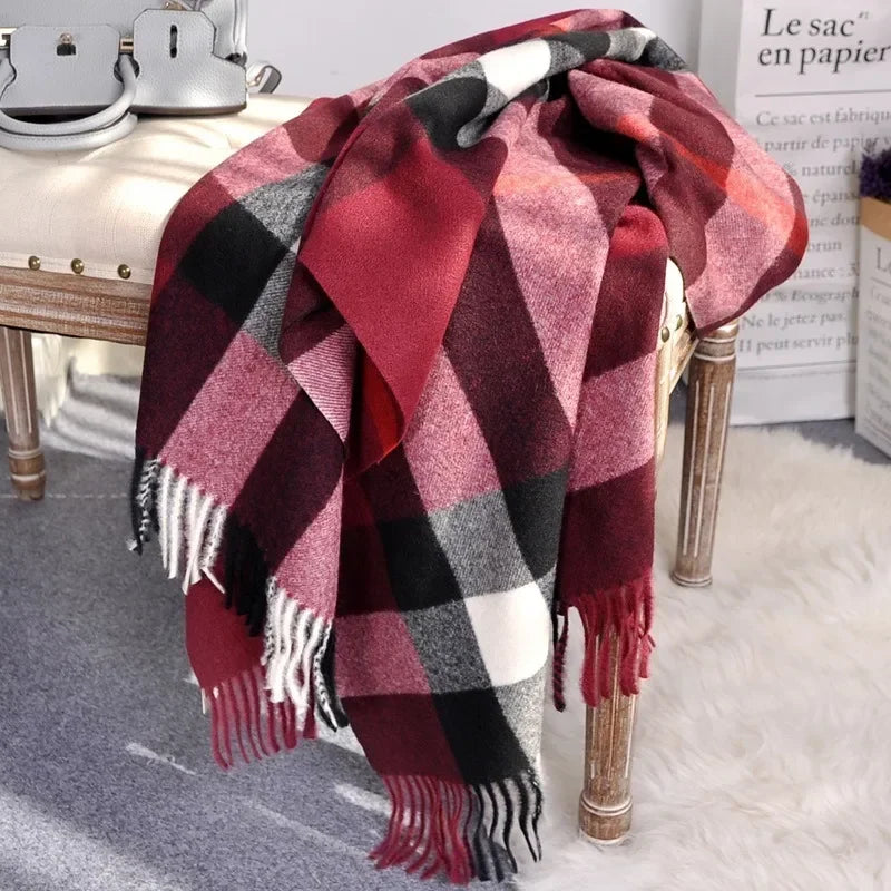 190*70cm Winter Scarf Women Classic Lattice Pashmina Scarf Soft Female Cashmere Scarves Shawls Wraps Handkerchief towel 2024