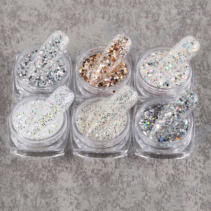 6pc Glitter For Nails Mixed Hexagon Sequin Champagne Laser Sliver Nail Art Flakes Paillette Manicure Decoration Design LA1539-27