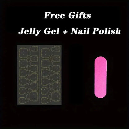 10pcs Super Long Coffin Fake Nails Sweet Girl Pink Design Full Coverage False Gradient Nail Art Finished Wearable Removable Nail