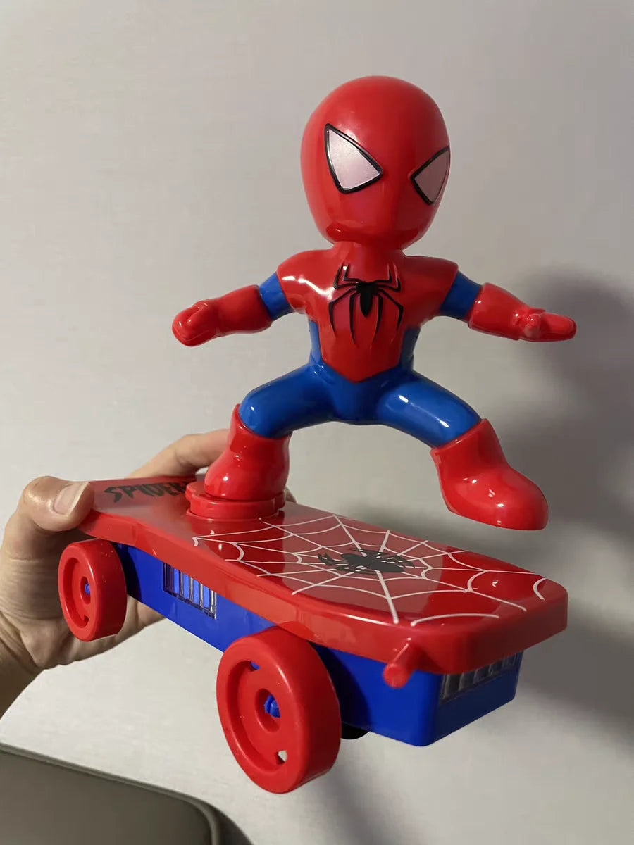 Hot The Avengers Spiderman Automatic Flip Rotation Skateboard Acousto-Optic Car Electric Music Stunt Scooters Toys Birthday Gift