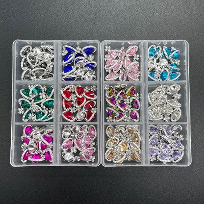 6 Grids Nail Rhinestones Saturn Planet Cross Nail Charms Jewelry Luxe Nail Parts Diamond Crystal Nail Art Decoration Accessories