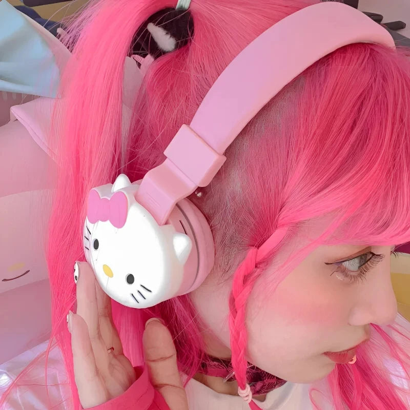 Hello Kitty Cute Bluetooth Headphone Wireless Headsets Anime Cartoon Stereo Headset Earphone With Mic Fashion Hottie Y2k Gifts