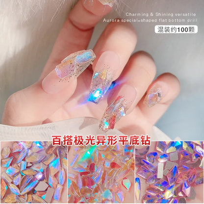 Nail Art Ice Clear Stone Mix Ice Stone Mix 100pcs Gel Nail Ingredients Large Capacity Pack 100PCS Clear Ice Mix Stone