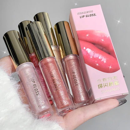 Glitter Liquid Lipstick Shimmer Metallic Clear Mirror Lip Gloss Plumping Oil Moisture Shine Lip Tint Sparkling Diamond Lip Oil