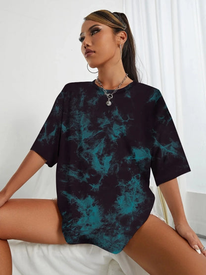 2024 summer new women's tie-dye print casual fashion trend women's short sleeve