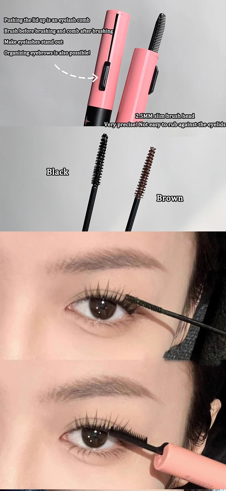 2 In 1 Ultra-fine Mascara Curl Thick Lengthening Mascara With Eyelash Comb Waterproof Non-smudge Curling Fine Brush Mascara