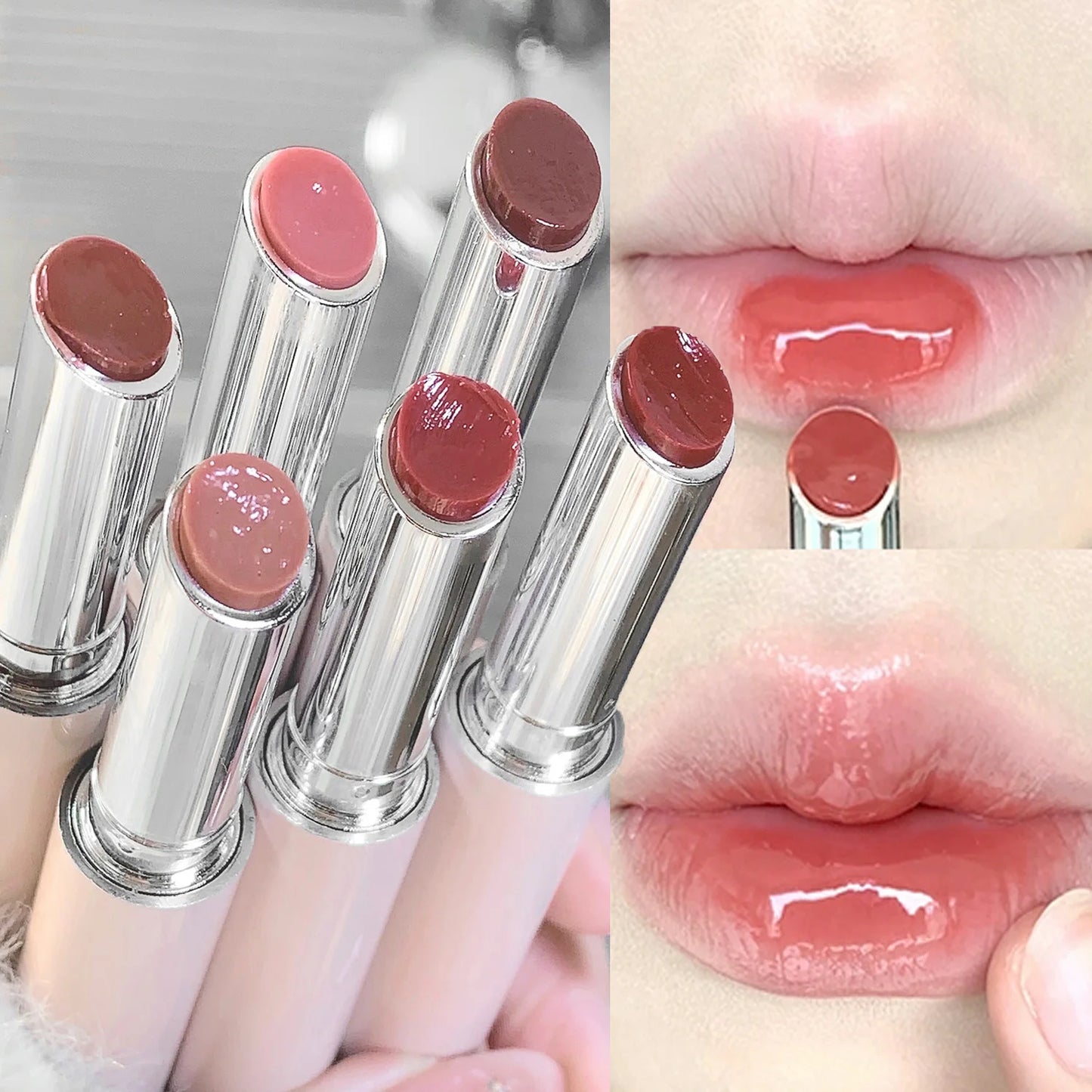 Jelly Solid Lip Gloss Cute Hydrating Mirror Red Brown Lipstick Clear Moisturizing Lips Tint Nature Nude Lip Makeup Cosmetics