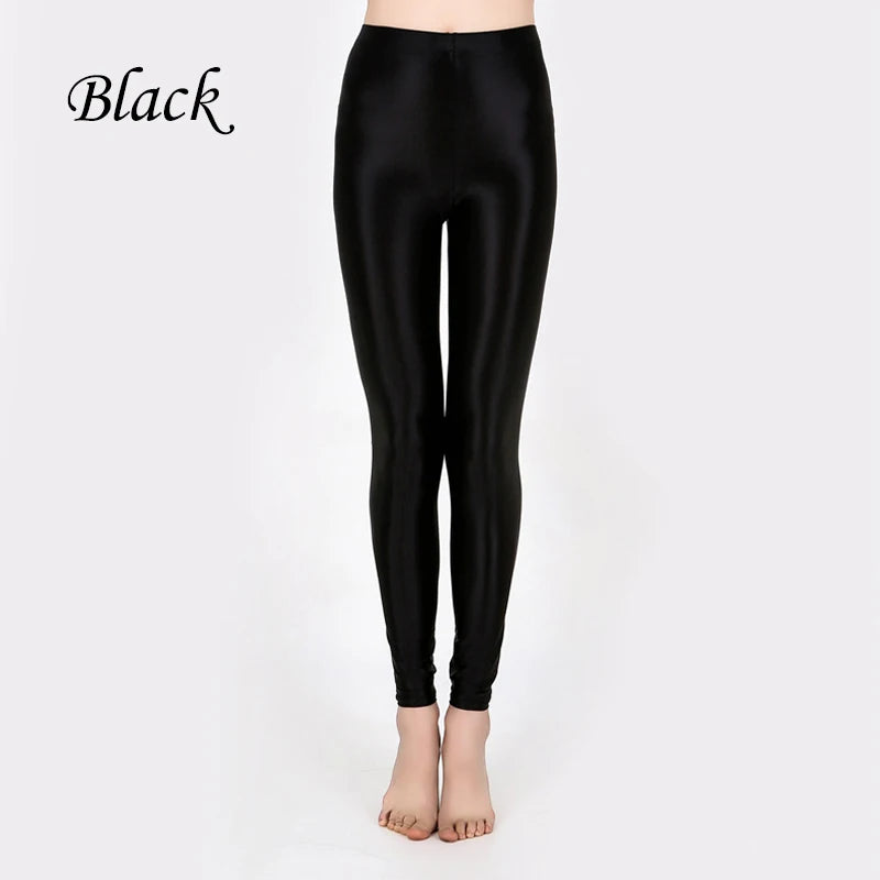 Hot Sale Women'S Shiny Leggings Women'S Solid Color Seamless Skinny Thin Full Ankle Length Leggings Stretch Pants Trousers