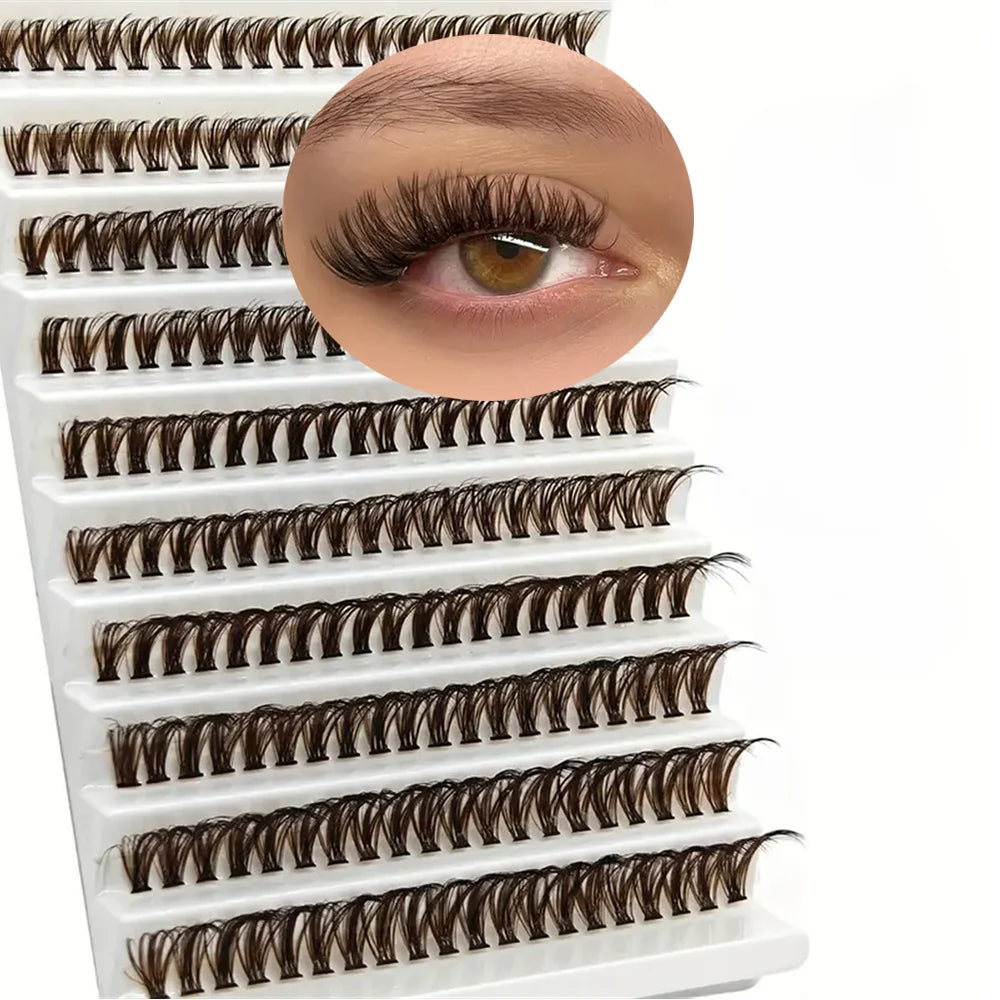 200 Pcs Brown Cluster Eyelashes 40D Grafting Individual Volume Lashes Extension Makeup Tool For Natural And Dramatic Look