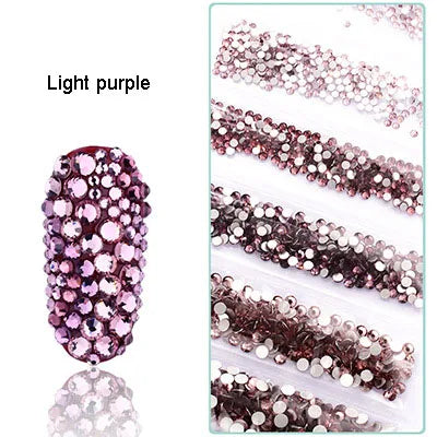 1728 Pcs/bag SS4-SS12 6-Sizes Mixed Round Nail Drill Adhesive Flat-bottomed Crystal Glass Mobile Phone Case Iron Diamond Mater