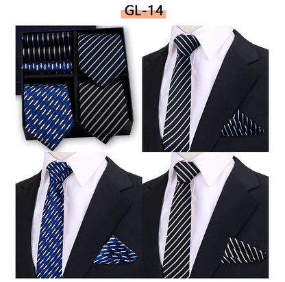 Luxury Men's Tie 3 Sets In Gift Box Paisley Striped Necktie Handkerchief For Men Gravata Wedding Formal Clothing Accessories