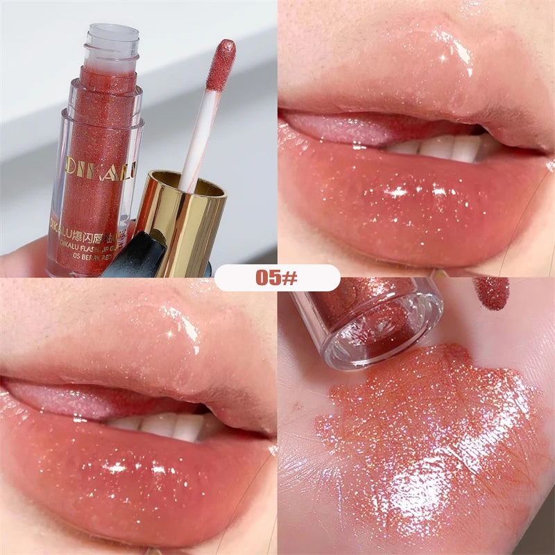 Glitter Liquid Lipstick Shimmer Metallic Clear Mirror Lip Gloss Plumping Oil Moisture Shine Lip Tint Sparkling Diamond Lip Oil