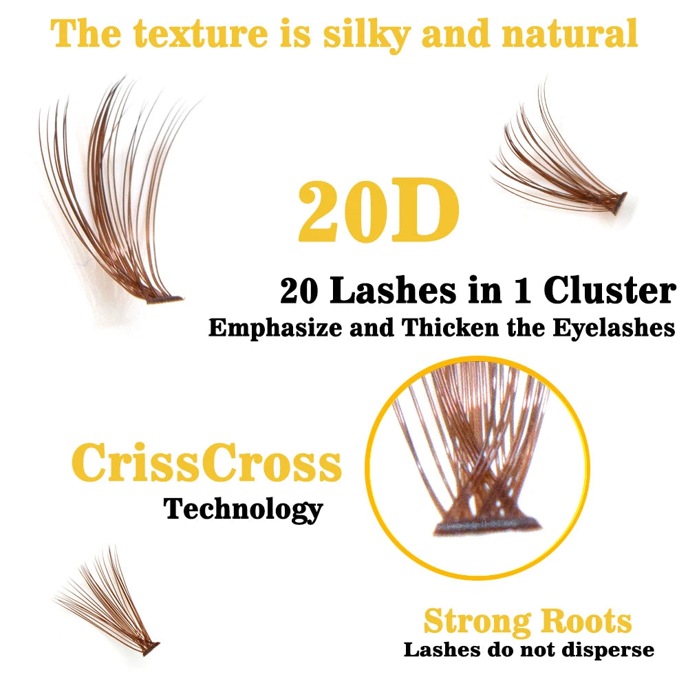 Super Bundles 3D Mink Individual Eyelash Extension False 20D BROWN / BLACK Volume Cluster Lashes Natural Faux Makeup Eyelashes