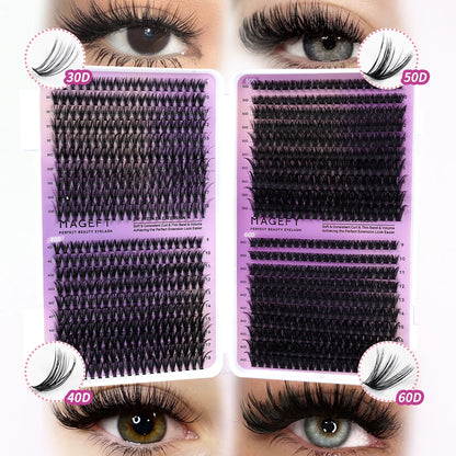 MAGEFY DIY Lashes Extensions Kit 800pcs Lash Clusters 80D/100D Wispy Individual Lashes Mix 9-18mm Cluster Eyelash Extension