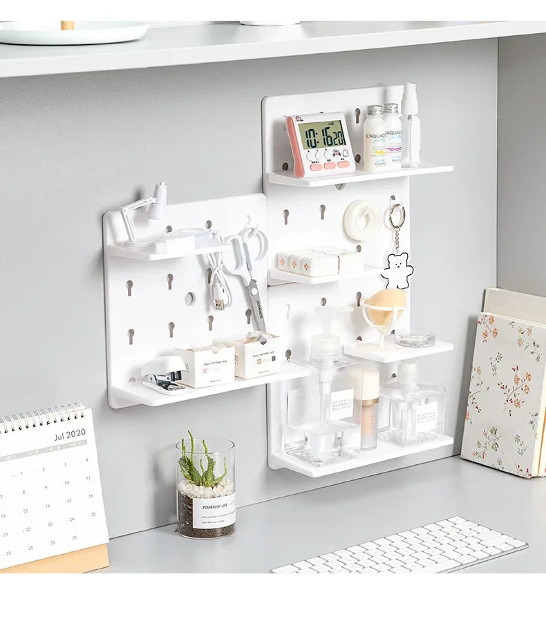 Room Decor Hole Board Wall Shelf Hooks Desk Organizer Make Up Organizers Room Storage Rack Home Accessories Punch-free Holes