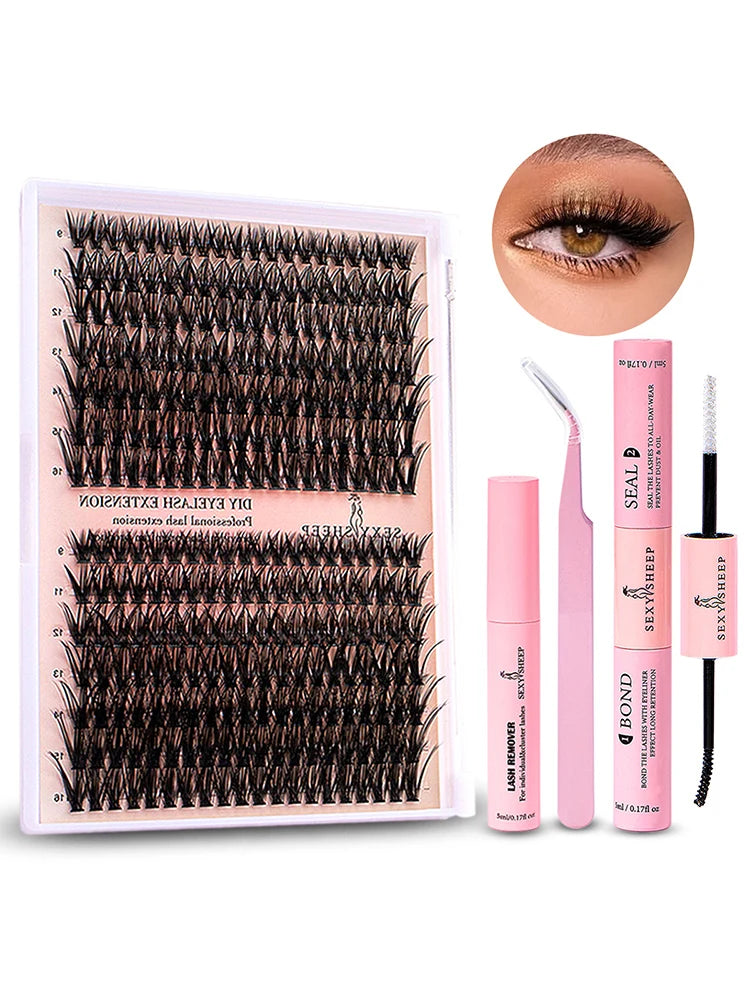 DIY Lash Extension Kit 280pcs Individual Lashes Cluster Eyelash Extension with Lash Bond and Seal and Remover Lash Applicator