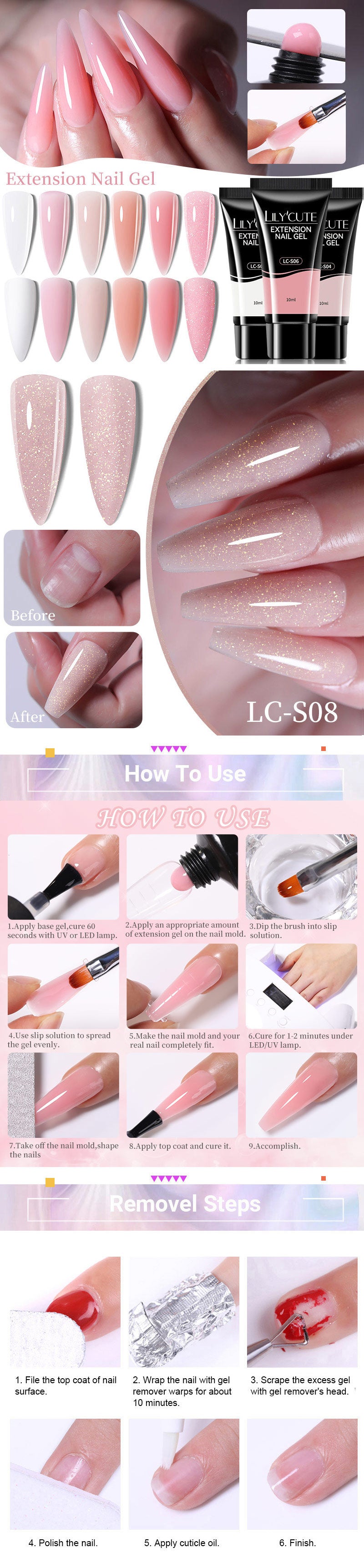 LILYCUTE 4PCS/Set Nail Extension Gel 10ML White Clear Nude Quick Finger Prolong Manicure Set Nail Art UV Polish Construction Gel