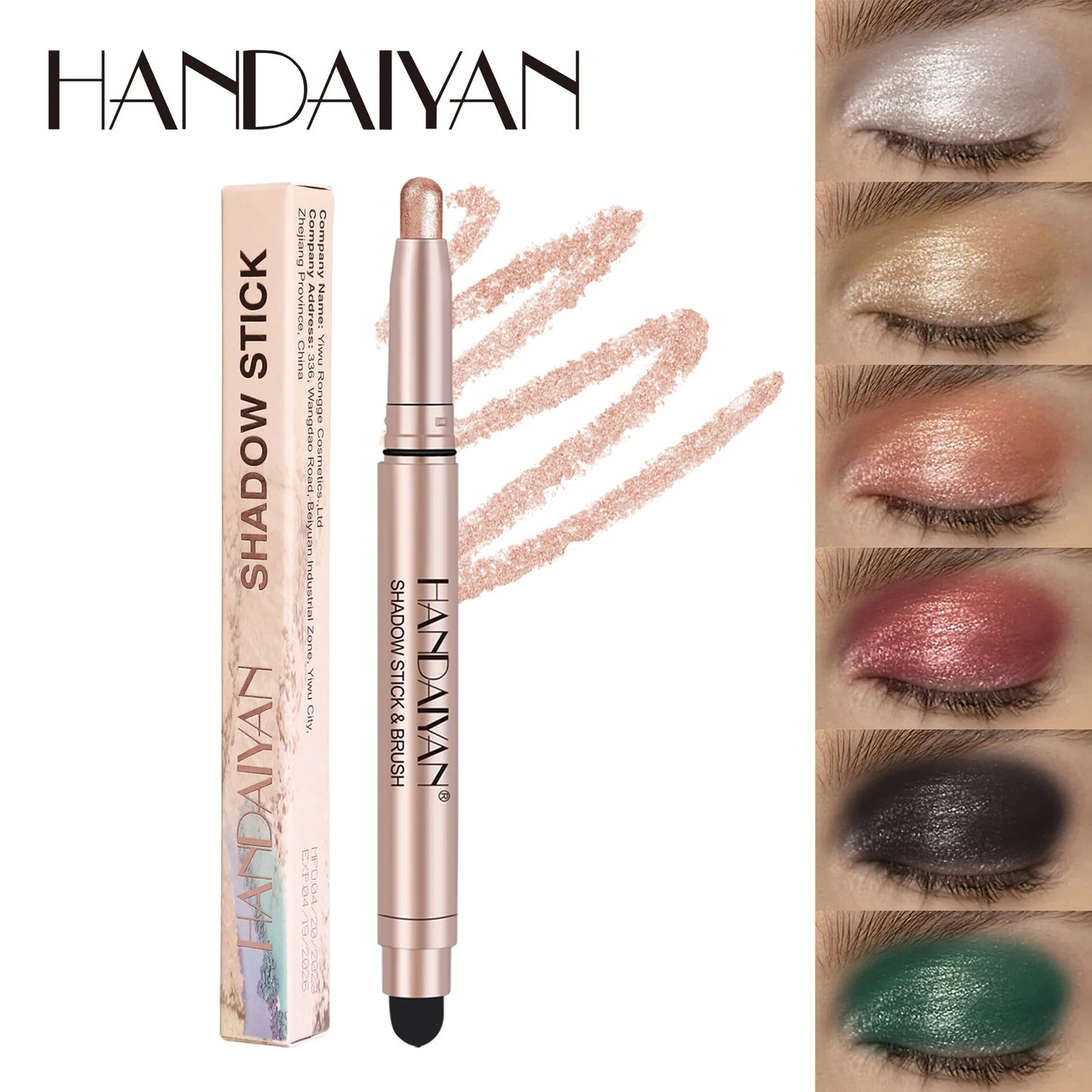 Metallic Double-head Eyeshadow Stick Diamond Shimmer Highlighter Pencil Ultra Pigmented Long Lasting Cream Eye Shadow Sponge Pen