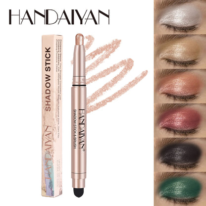 Metallic Double-head Eyeshadow Stick Diamond Shimmer Highlighter Pencil Ultra Pigmented Long Lasting Cream Eye Shadow Sponge Pen