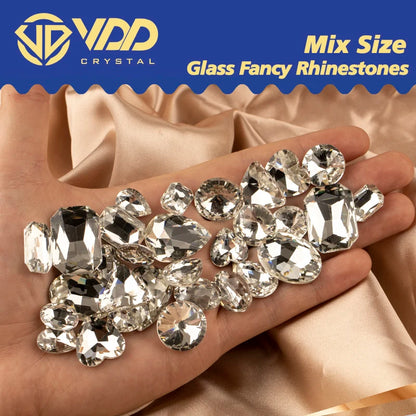 VDD Mix Size Shape Glass Fancy Rhinestones Crystal Pointback Strass Glitter Shiny 3D Stones For Nail Art DIY Crafts Decorations