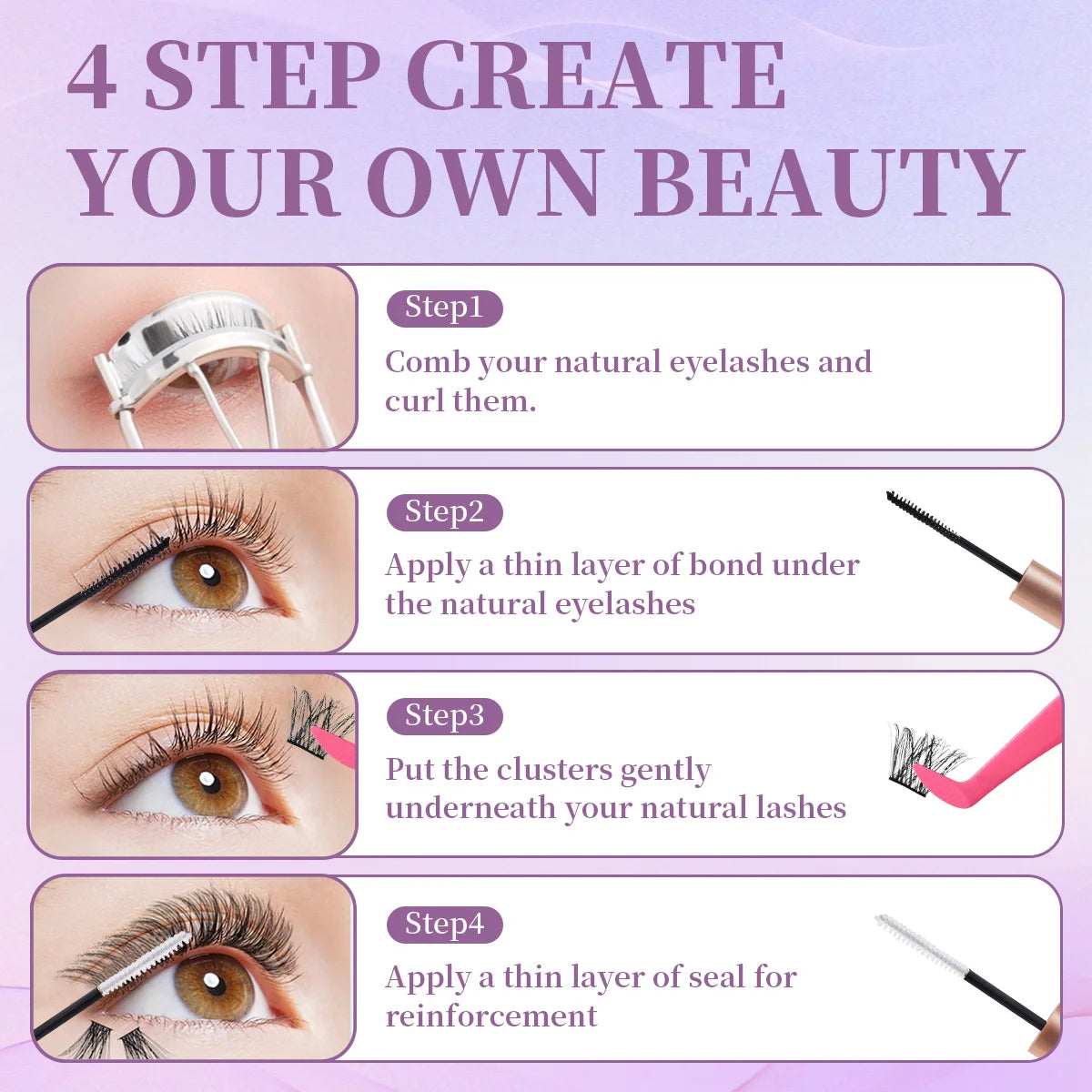 DIY Lash Extension set Mix Styles Lash Clusters Individual with Bond&Seal Remover Tweezers Lash Brush Makeup tool