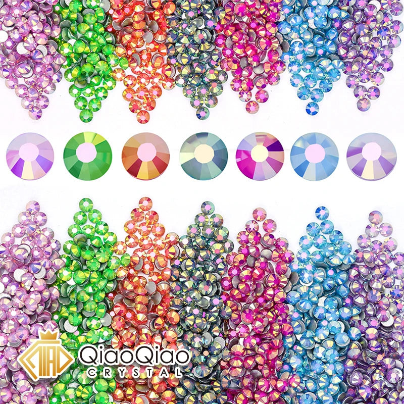 QIAO SS6-SS30 New Neon Glass Rhinestones Non Hotfix Flatback Decorations Crystal Glitter Stone DIY Nail Art Decorations