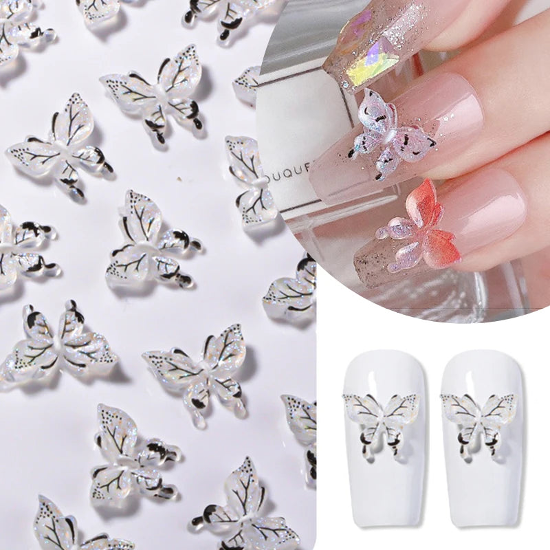 30Pcs Luminous Butterfly Nail Charms Glow In The Dark Parts 5D Nail Art Manicure Accessories Nail Decoration Supplies