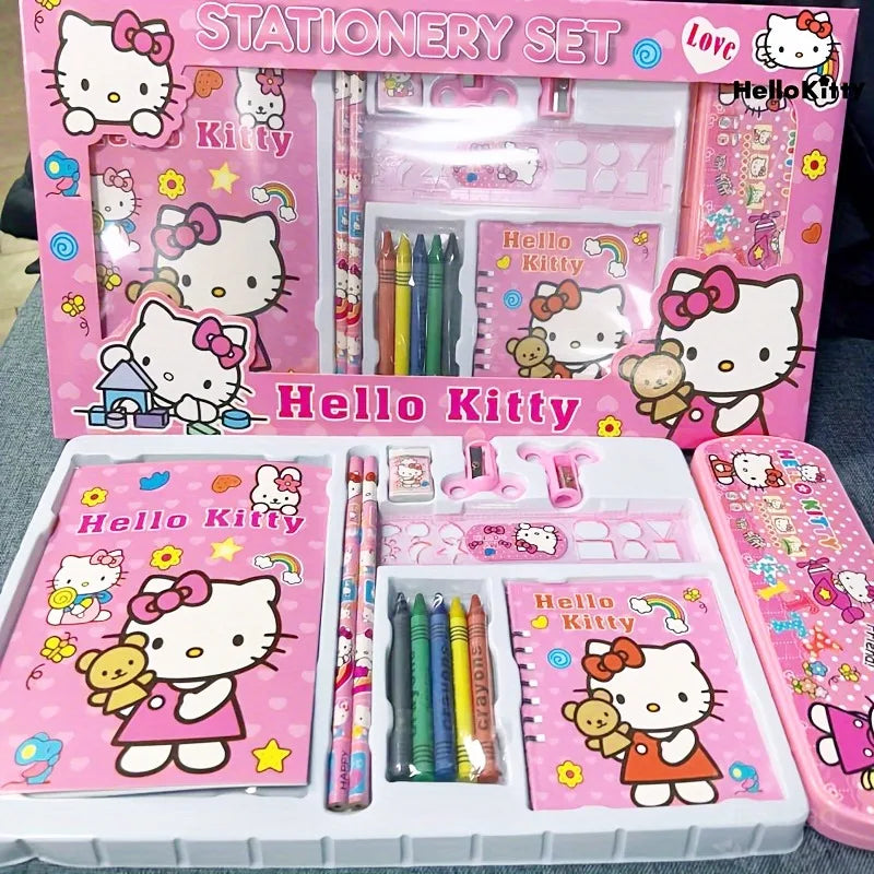 14PCS Sanrio Hello Kitty Stationery Set Cartoon Pattern Student Stationery Gift Box Super Stationery Gift Pack Children’s Gift