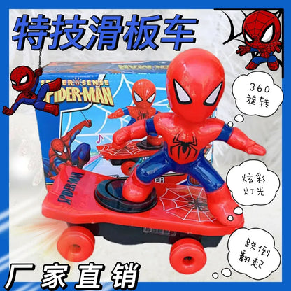 Hot The Avengers Spiderman Automatic Flip Rotation Skateboard Acousto-Optic Car Electric Music Stunt Scooters Toys Birthday Gift