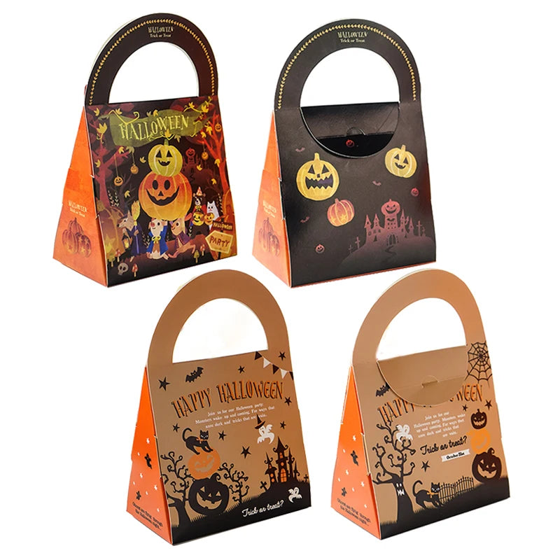 2Pcs Halloween Kraft Paper Portable Gift Bag Candy Packaging Bag With Handle Sealed Box Business Handbag Packaging Bag