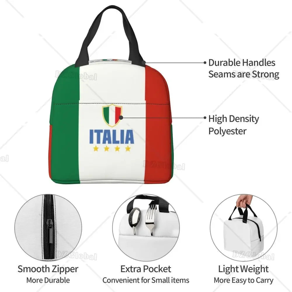 Flag of Italy Lunch Bag Women Italian Patriotic Resuable Cooler Thermal Insulated Lunch Box for Work School Picnic Food Bags