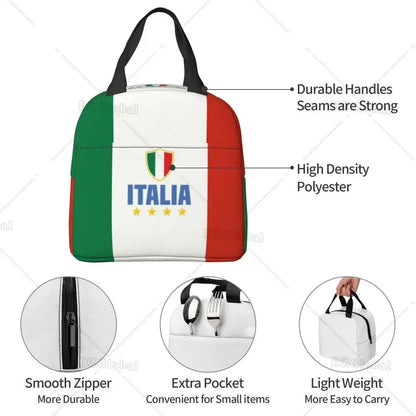 Flag of Italy Lunch Bag Women Italian Patriotic Resuable Cooler Thermal Insulated Lunch Box for Work School Picnic Food Bags