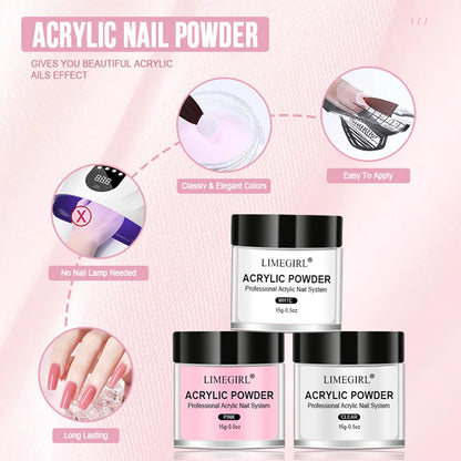 Acrylic Nail Kit Nails Acrylic Powder Manicure Set Kit Profesional with Liquid Monomer Nail Brush Nail Tips for Nails Extension