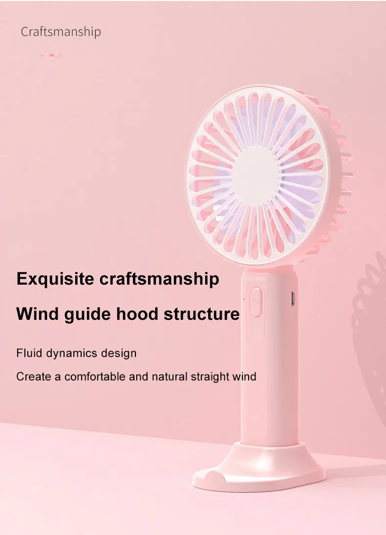 1pc New Portable Fan Office Desktop Multifunctional Folding Headed Small Electric Fan USB Mini Portable High Wind Pocket Fan