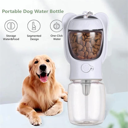 Dog Water Bottle Pet Dispenser with Detachable Food Container Leak Proof Lock for Travel Hiking