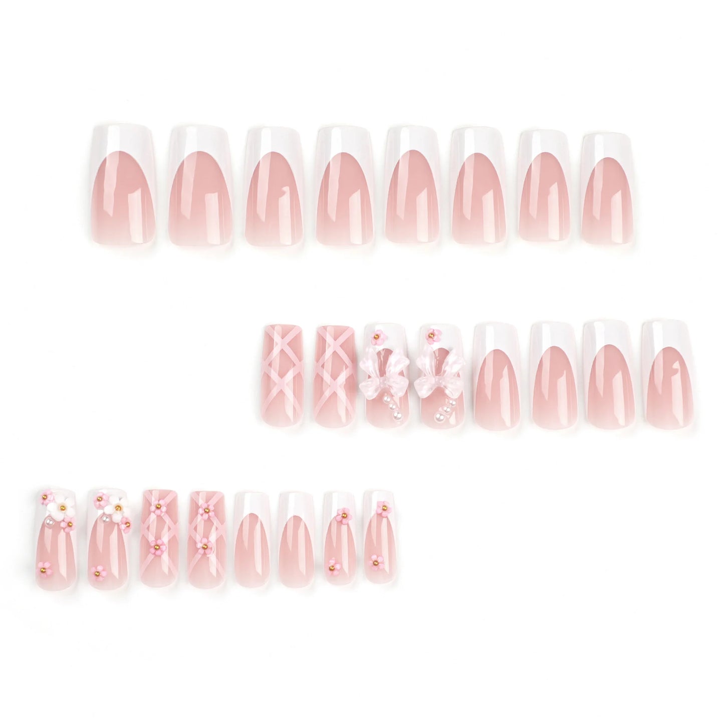 24pcs Coffin Shaped Fake Nails +1 Nail File +1 Jelly